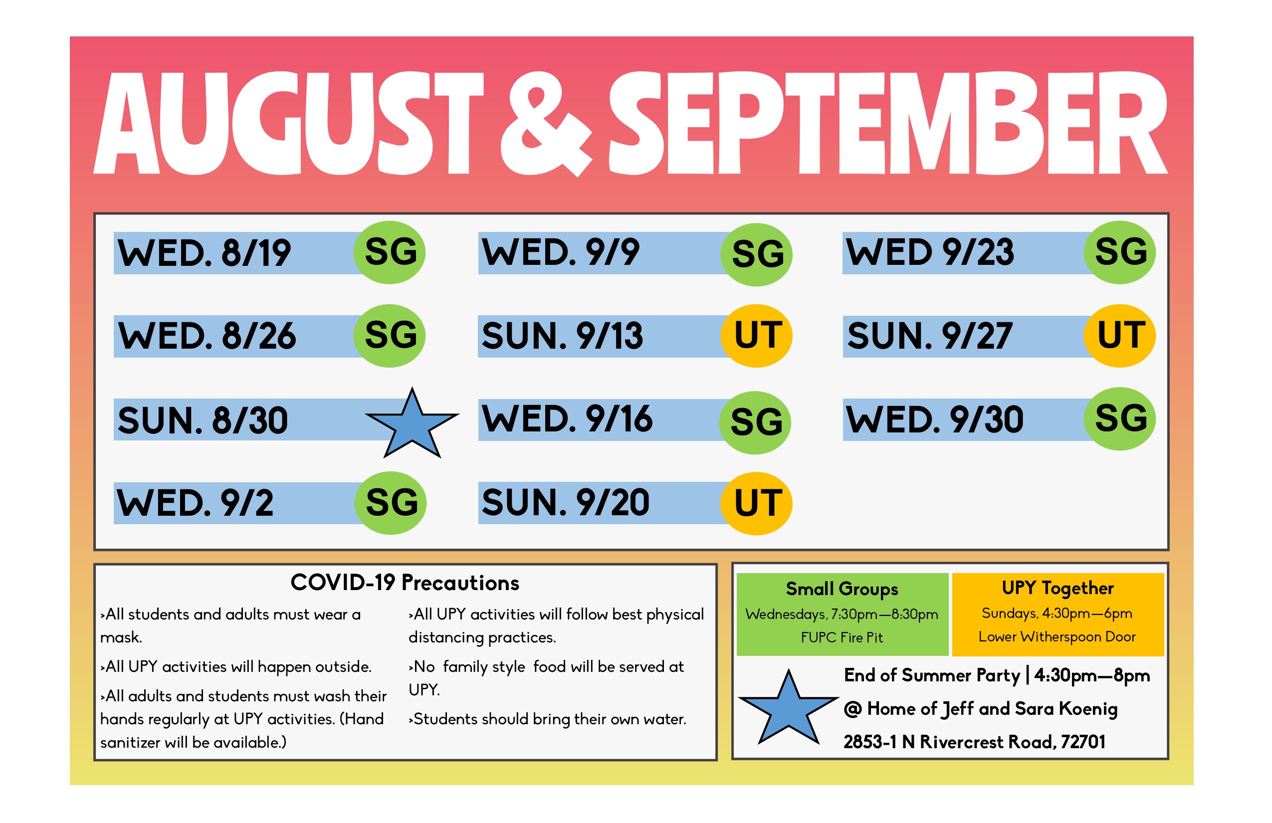 Upy fall schedule first united presbyterian church